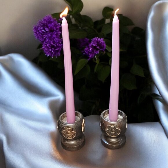 Mid Century Swedish Rustic Farmhouse Hand-Carved Wooden Candlestick Holders - Picture 1 of 5